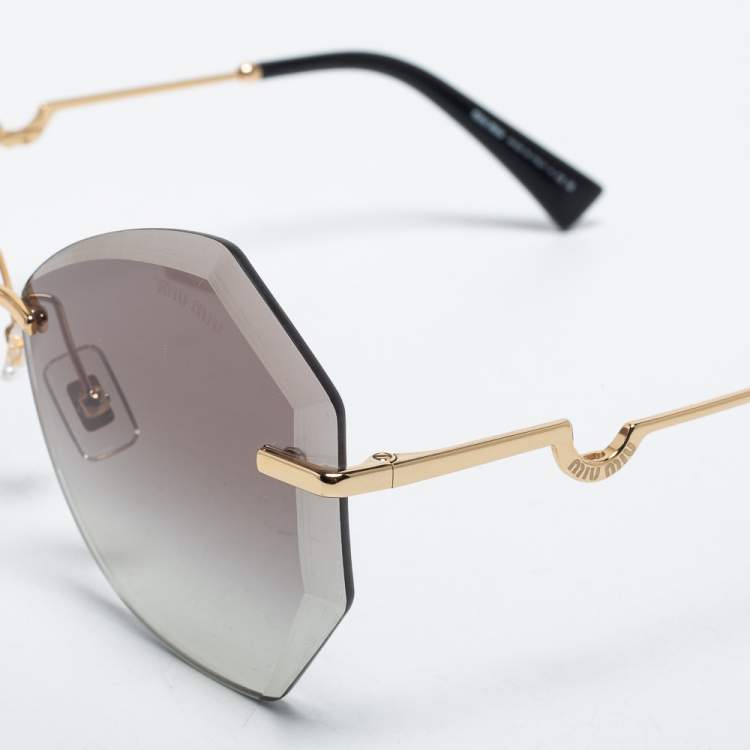 Pre Owned Miu Miu Gold Tone/ Grey Gradient SMU 55X Butterfly Sunglasses