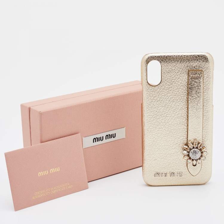 Pre Owned Miu Miu Gold Leather iPhone X / XS Cover 