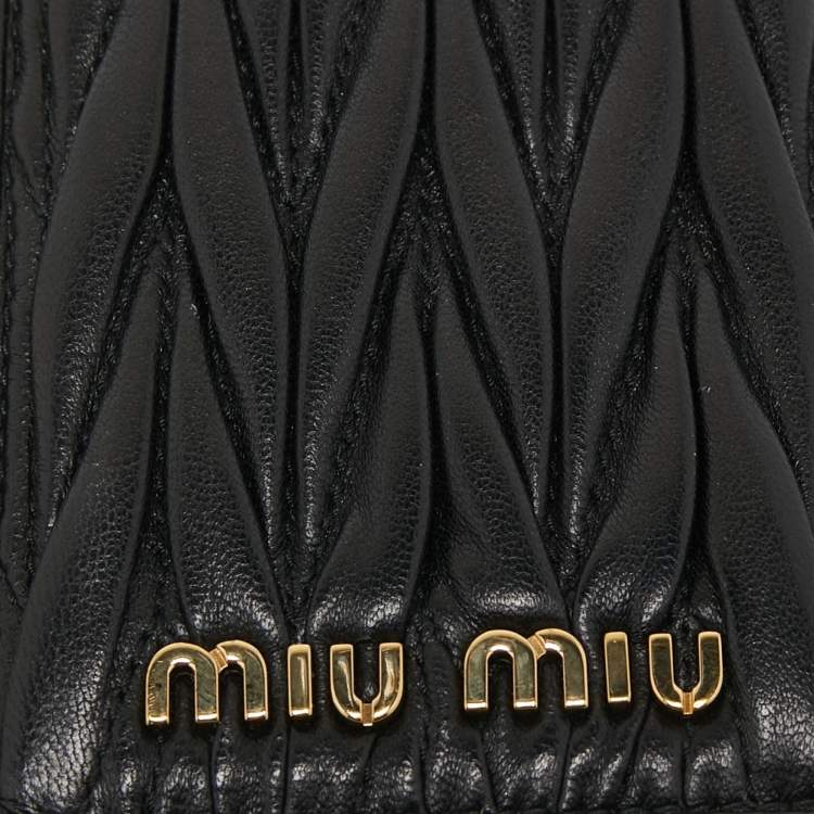 Pre Owned Miu Miu Black Matelassé Leather Lanyard ID Card Holder
