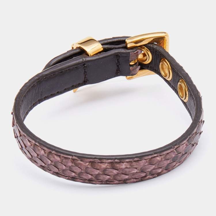 Pre Owned Miu Miu Purple Embossed Leather Heart Charm Bracelet 
