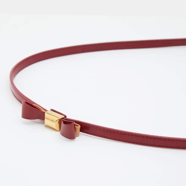 Pre Owned Miu Miu Red Leather Bow Buckle Belt 80 CM