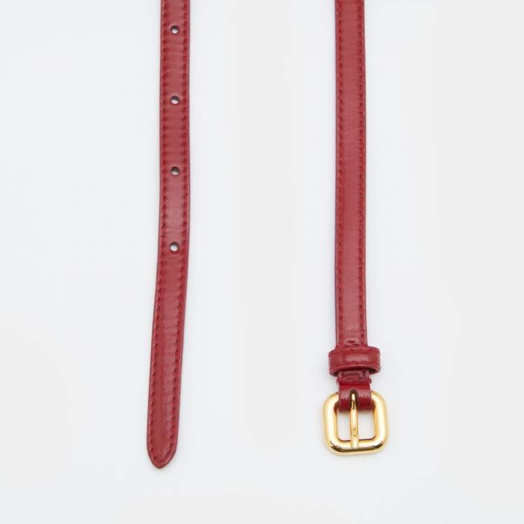 Pre Owned Miu Miu Red Leather Bow Buckle Belt 80 CM