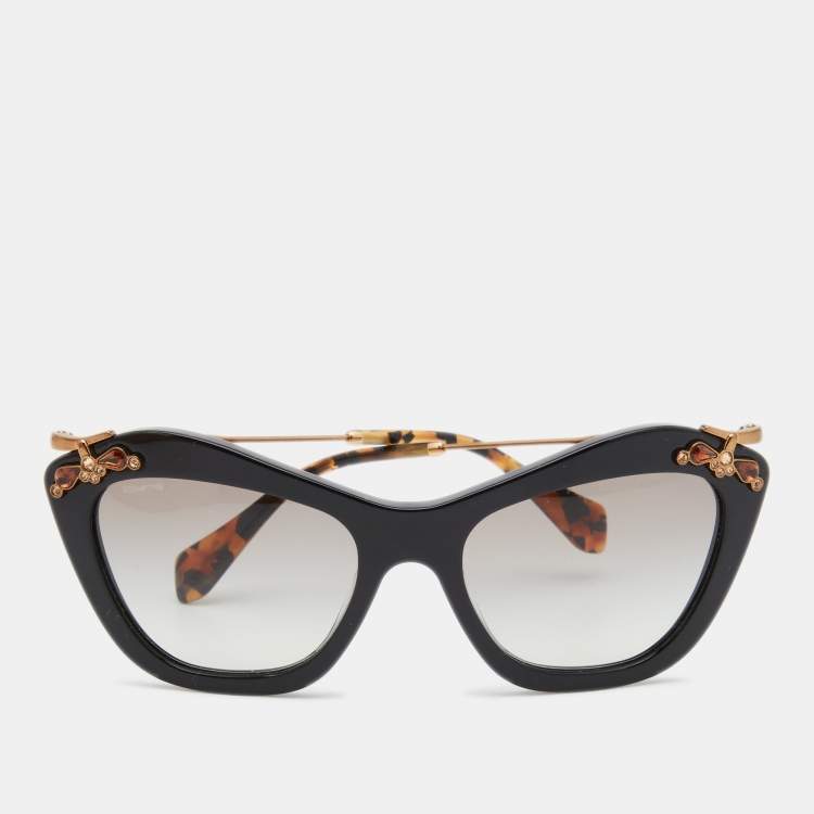 Pre Owned Miu Miu Brown/Grey SMU 03P Embellished Cat Eye Sunglasses