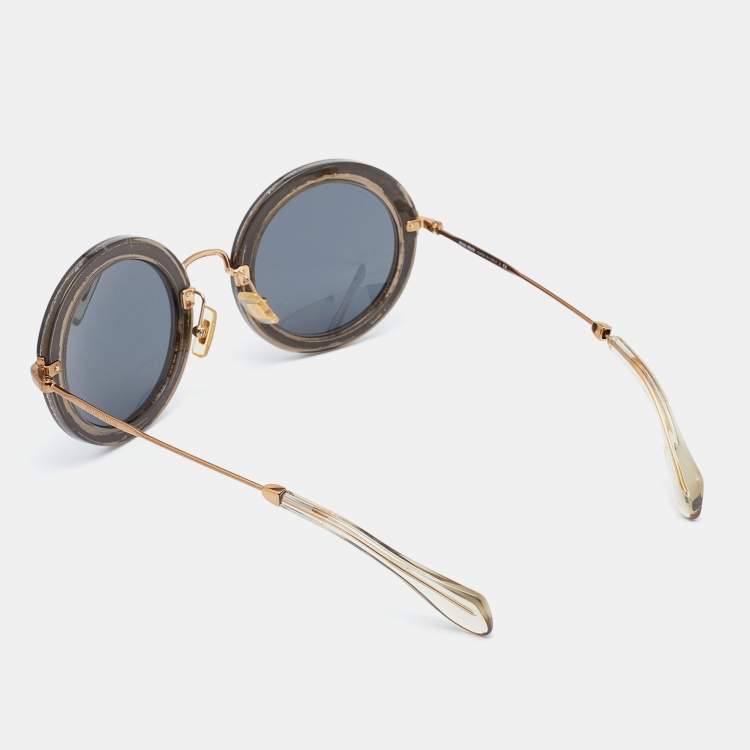 Pre Owned Miu Miu Grey Sparkle/Grey SMU13N Round Sunglasses