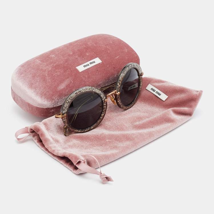 Pre Owned Miu Miu Grey Sparkle/Grey SMU13N Round Sunglasses