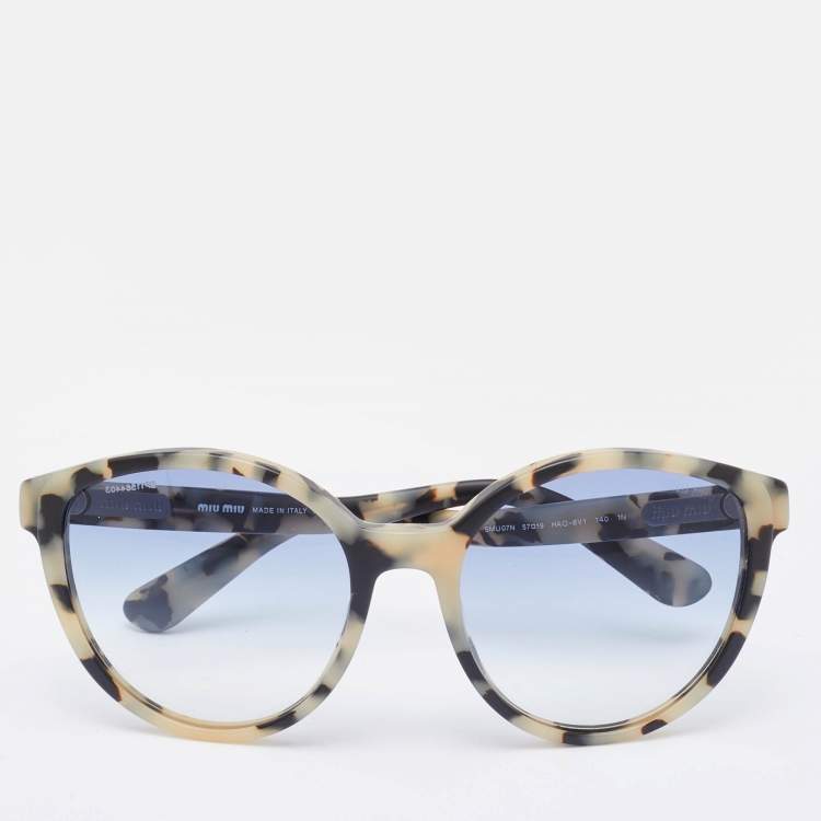 Pre Owned Miu Miu Beige Havana/ Blue Gradient SMU07N Round Sunglasses