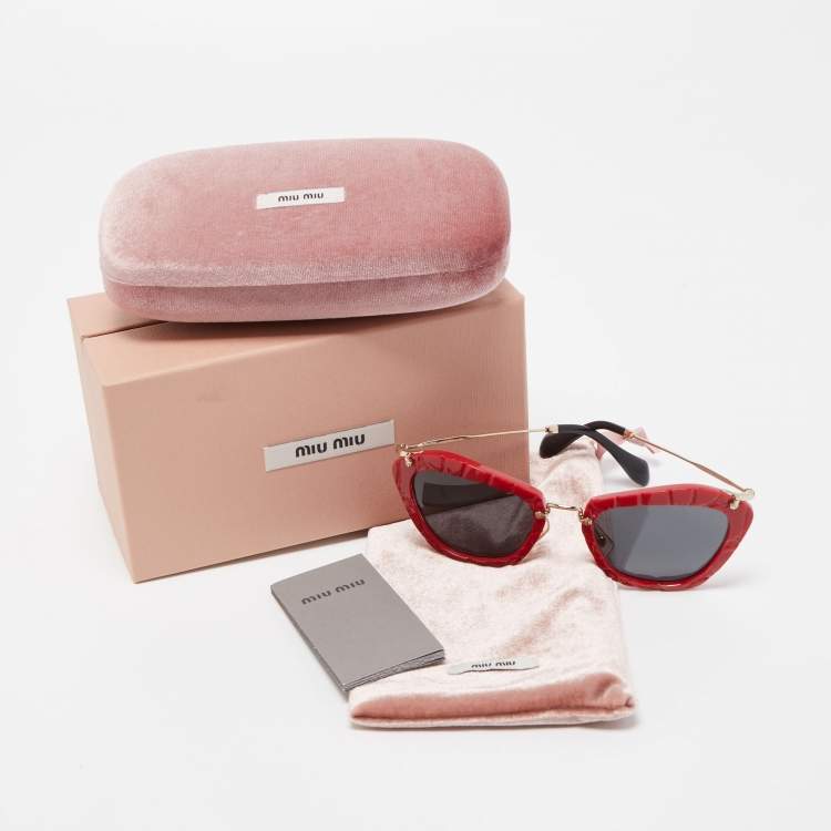 Pre Owned Miu Miu Red/Gold SMU 10N Cat Eye Sunglasses