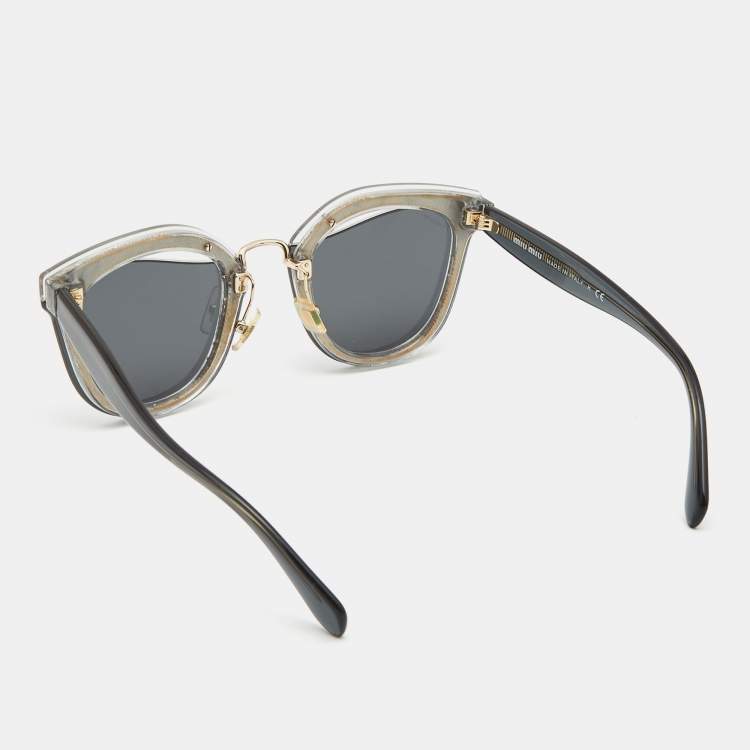 Pre Owned Miu Miu Black/Grey Glitter Reveal Cat Eye Sunglasses 