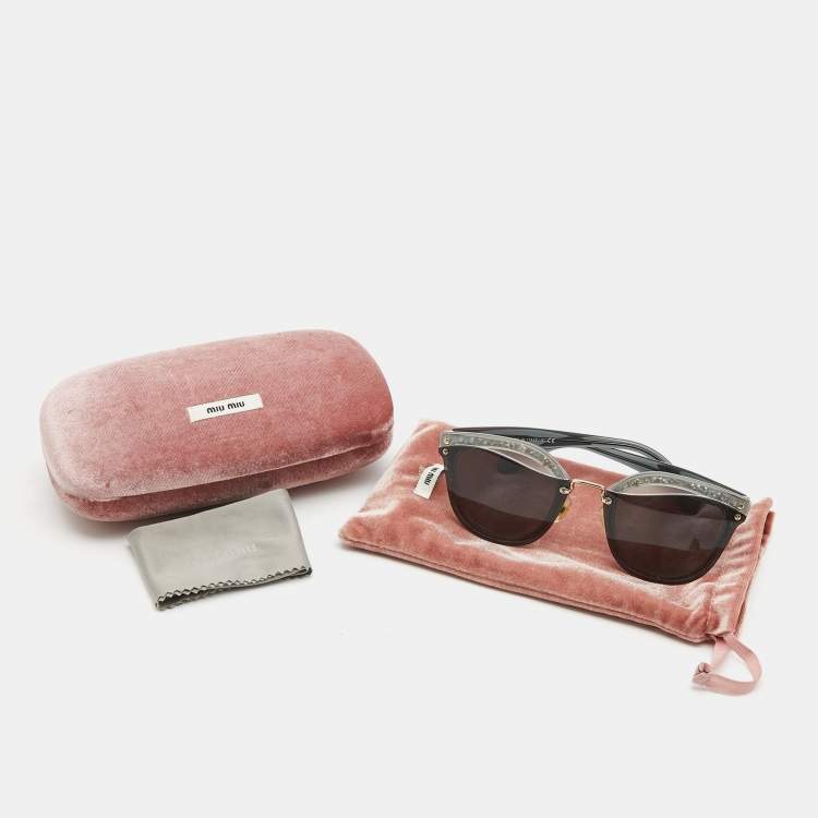 Pre Owned Miu Miu Black/Grey Glitter Reveal Cat Eye Sunglasses 