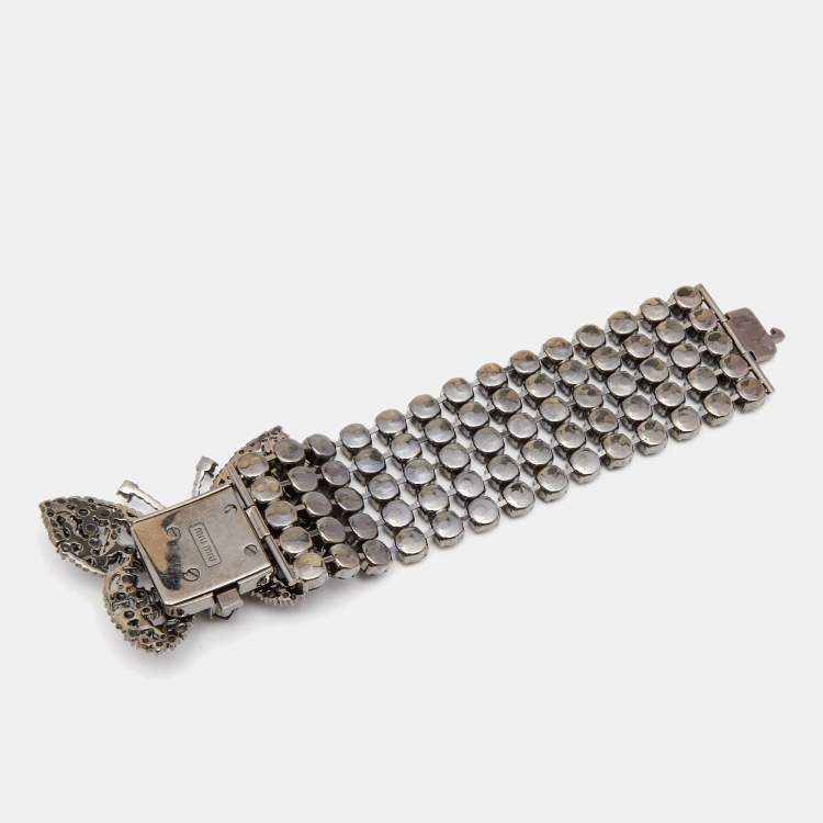 Pre Owned Miu Miu  Crystal Embellished Butterfly Gunmetal Tone Multi Strand Bracelet 