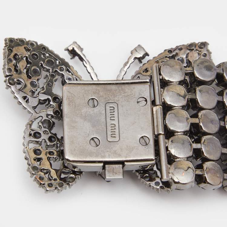 Pre Owned Miu Miu  Crystal Embellished Butterfly Gunmetal Tone Multi Strand Bracelet 
