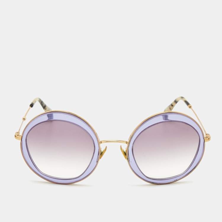 Pre Owned Miu Miu Purple Gradient Round Sunglasses