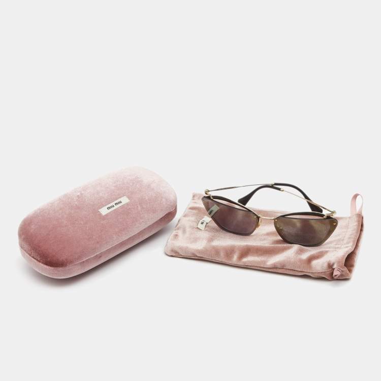 Pre Owned Miu Miu Black/Gold Frame Mirror Cat Eye Sunglasses