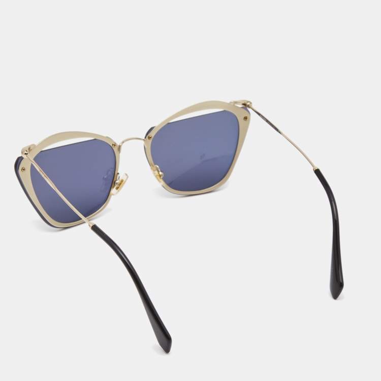 Pre Owned Miu Miu Black/Gold Frame Mirror Cat Eye Sunglasses