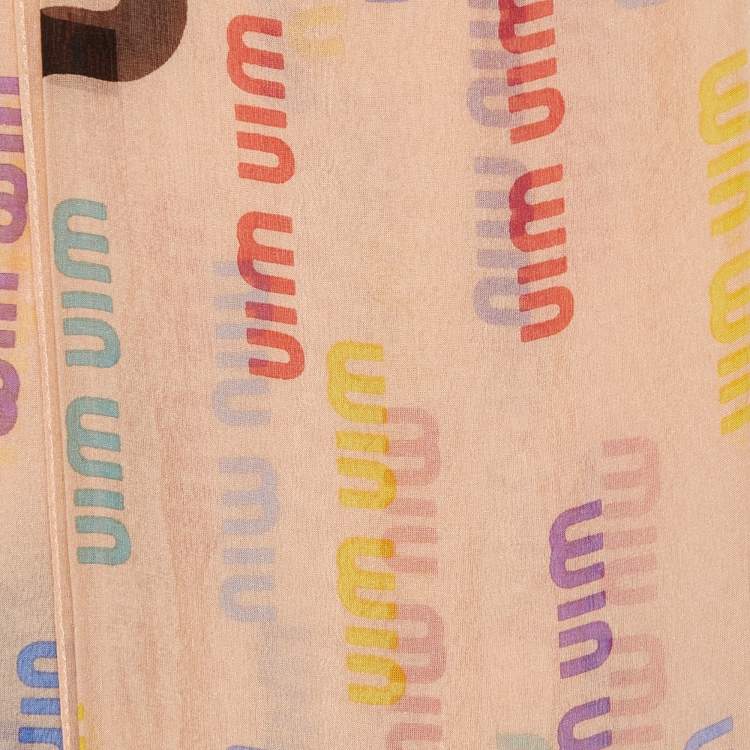 Pre Owned Miu Miu Light Pink Logo Printed Silk Scarf 