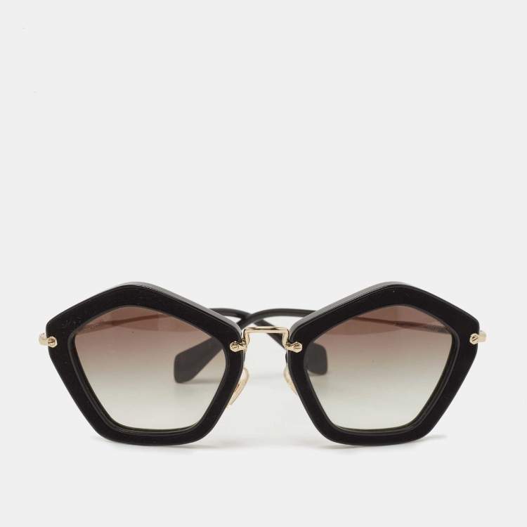 Pre Owned Miu Miu Black/Gold Gradient Cat Eye Sunglasses