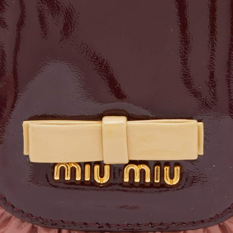 Pre Owned Miu Miu Burgundy/Pink Patent Leather Ruffle Phone Case