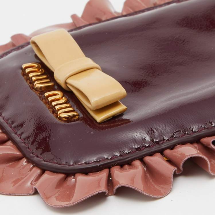 Pre Owned Miu Miu Burgundy/Pink Patent Leather Ruffle Phone Case