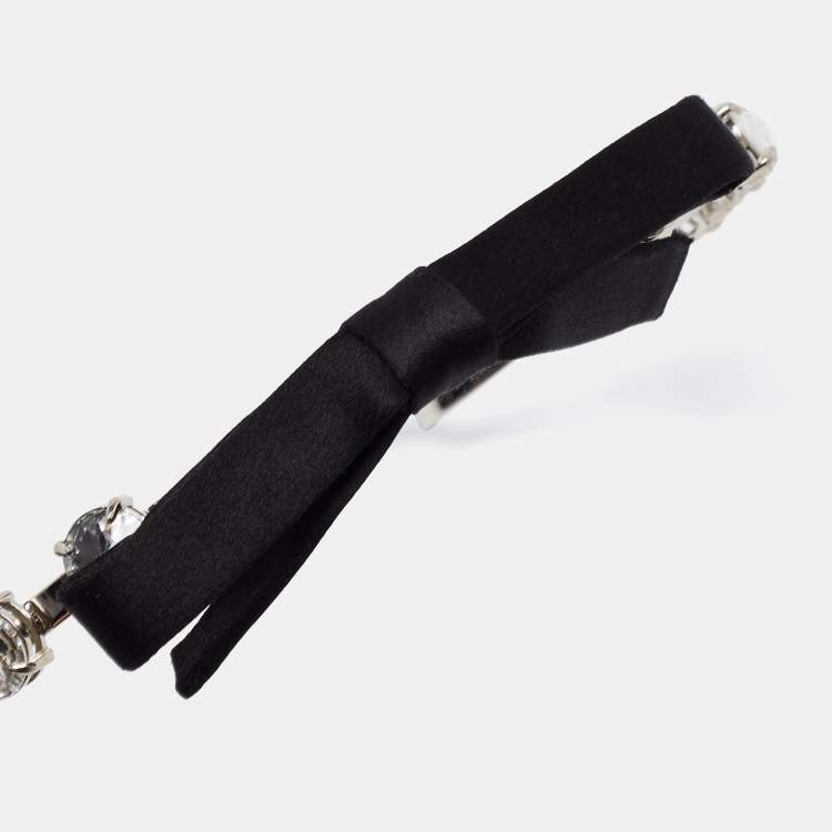 Pre Owned Miu Miu Silver Tone Bow Crystal Embellished Head Band