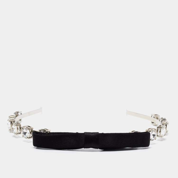 Pre Owned Miu Miu Silver Tone Bow Crystal Embellished Head Band