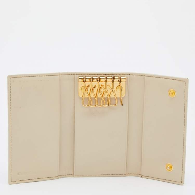 Pre Owned Miu Miu Cream Croc Embossed Leather Case Key Holder