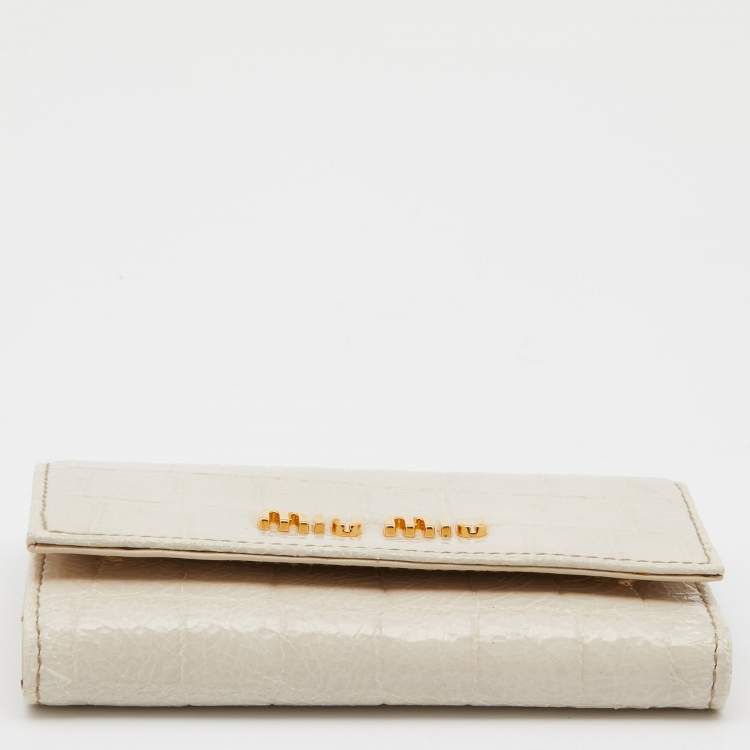 Pre Owned Miu Miu Cream Croc Embossed Leather Case Key Holder