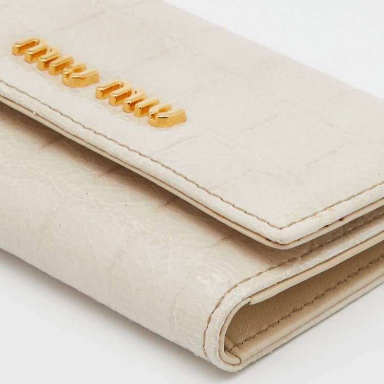Pre Owned Miu Miu Cream Croc Embossed Leather Case Key Holder