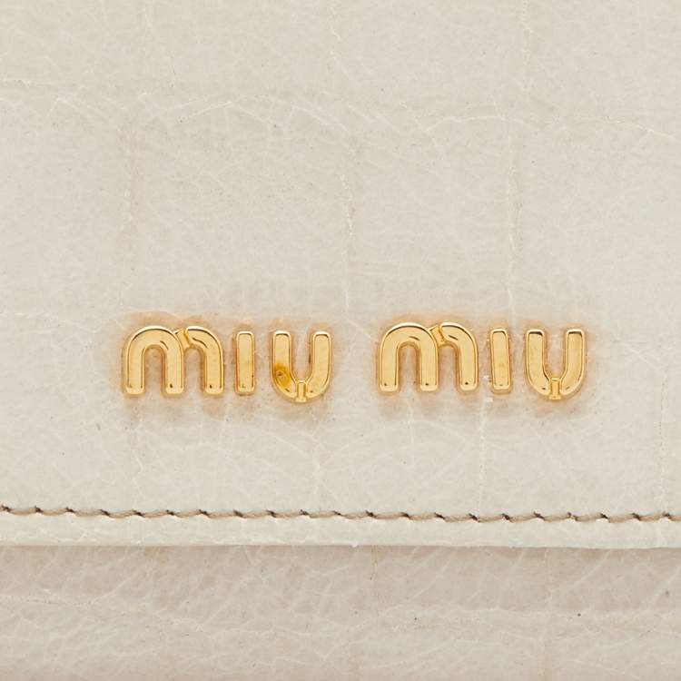 Pre Owned Miu Miu Cream Croc Embossed Leather Case Key Holder