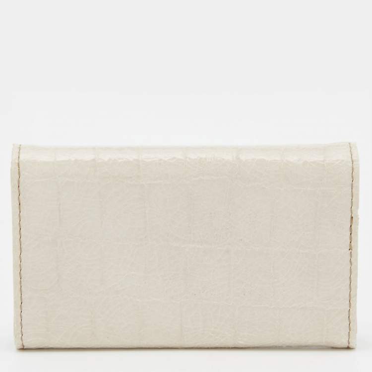Pre Owned Miu Miu Cream Croc Embossed Leather Case Key Holder