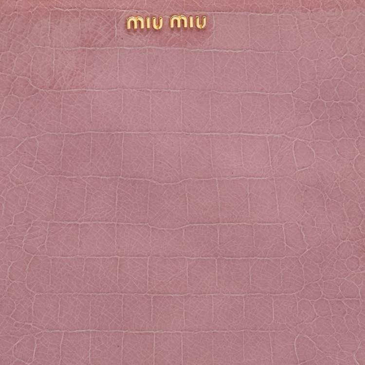 Pre Owned Miu Miu Pink Croc Embossed Patent Leather Zip Around iPad Cover