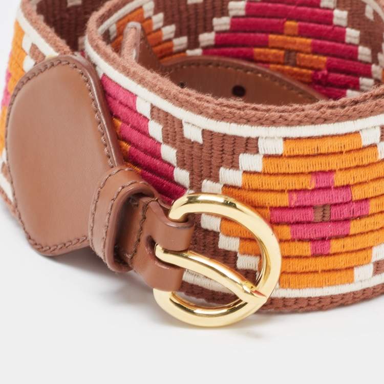 Pre Owned Miu Miu Multicolor  Embroidered Canvas and Leather Buckle Belt 75CM