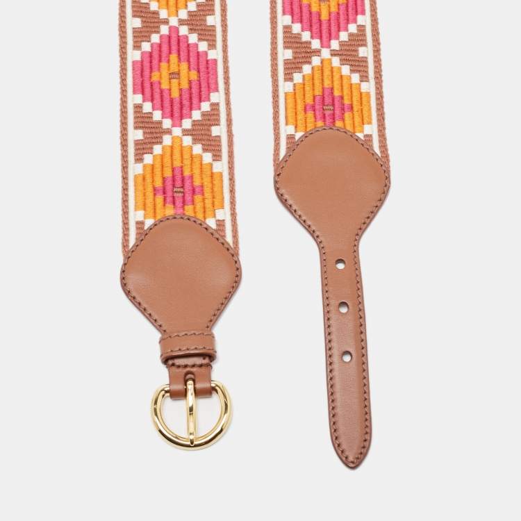 Pre Owned Miu Miu Multicolor  Embroidered Canvas and Leather Buckle Belt 75CM