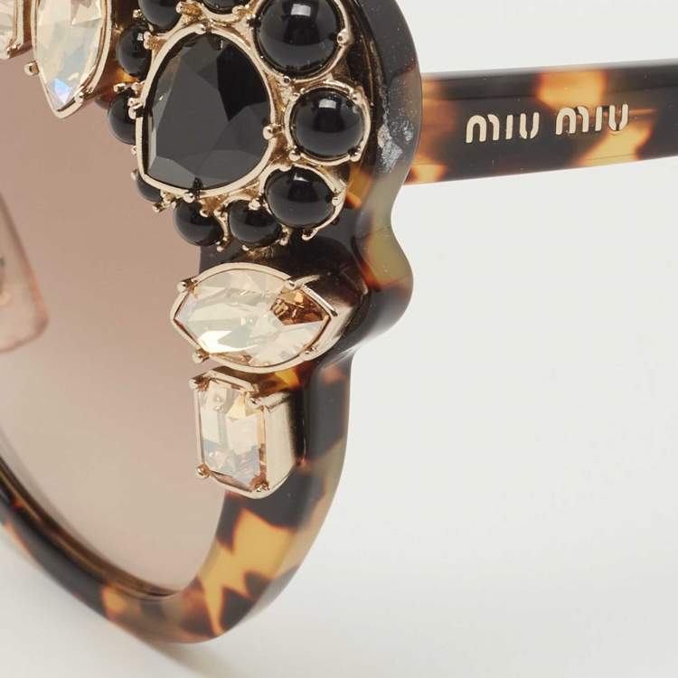 Pre Owned Miu Miu Brown Tortoise SMU04S Crystals Embellished Gradient Cat Eye Sunglasses