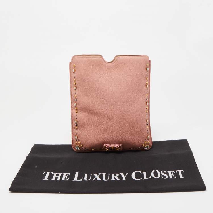 Pre Owned Miu Miu Pink Leather Studded iPad Case