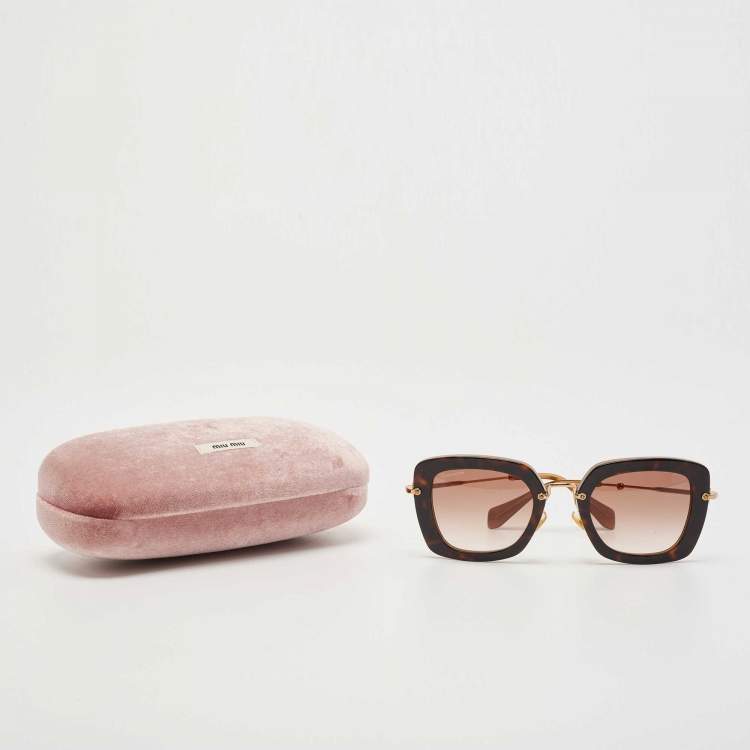 Pre Owned Miu Miu Havana/Gold Gradient SMU070 Square Sunglasses