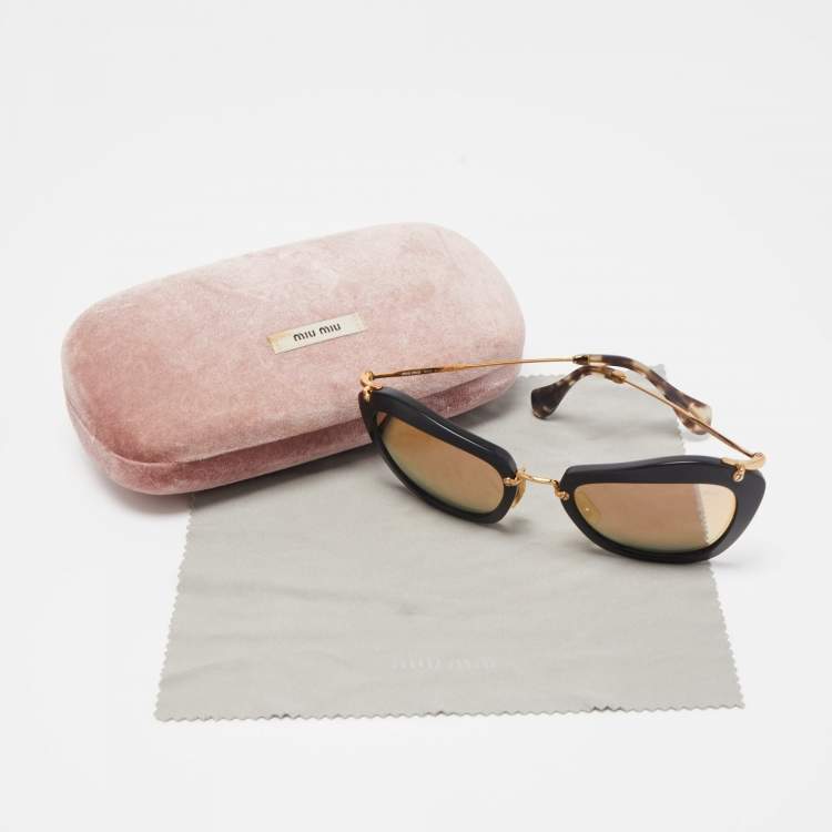 Pre Owned Miu Miu Black Mirrored SMU 10N Cat Eye Sunglasses
