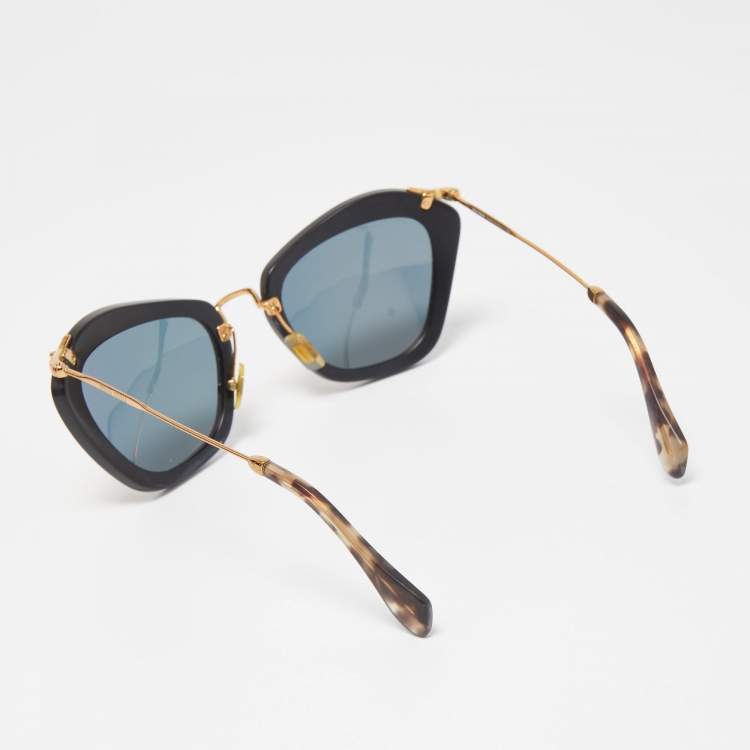 Pre Owned Miu Miu Black Mirrored SMU 10N Cat Eye Sunglasses