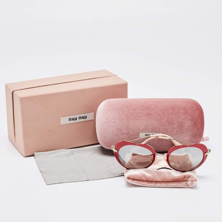 Pre Owned Miu Miu Red/Pink Gradient SMU54R Heart Frame Aviators Sunglasses
