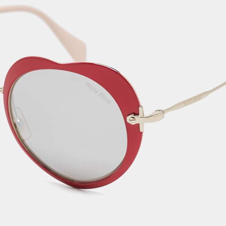 Pre Owned Miu Miu Red/Pink Gradient SMU54R Heart Frame Aviators Sunglasses