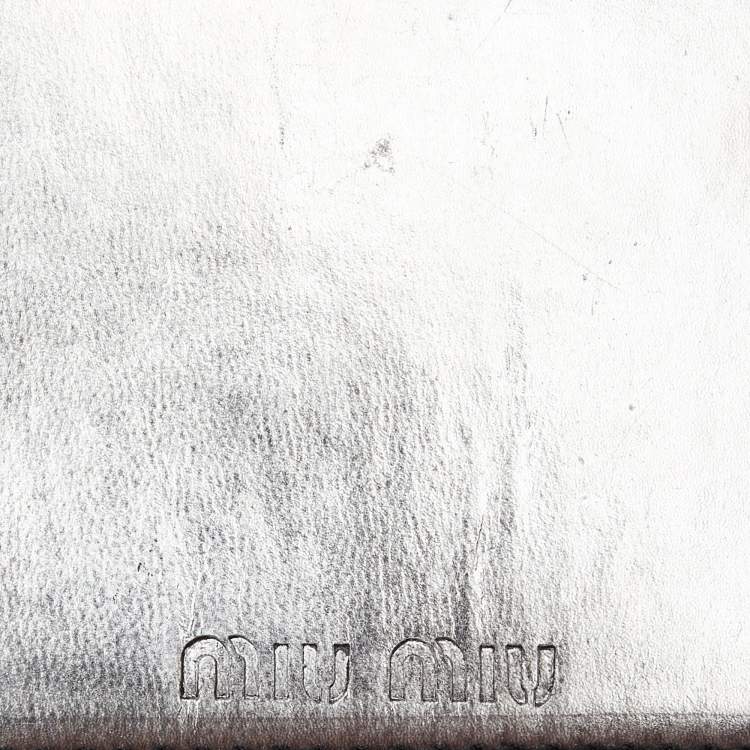 Pre Owned Miu Miu Metallic Silver Leather Ring Wide Waist Belt 75CM