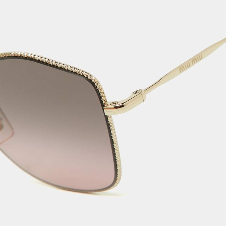 Pre Owned Miu Miu Gold Tone/Grey Pink Ombre SMU60V Cat-Eye Sunglasses