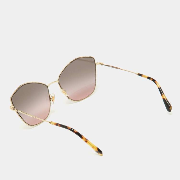 Pre Owned Miu Miu Gold Tone/Grey Pink Ombre SMU60V Cat-Eye Sunglasses