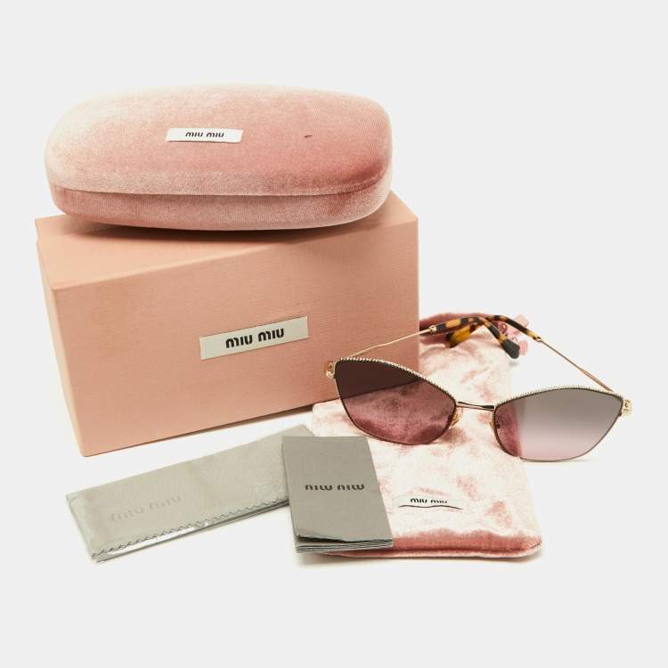 Pre Owned Miu Miu Gold Tone/Grey Pink Ombre SMU60V Cat-Eye Sunglasses