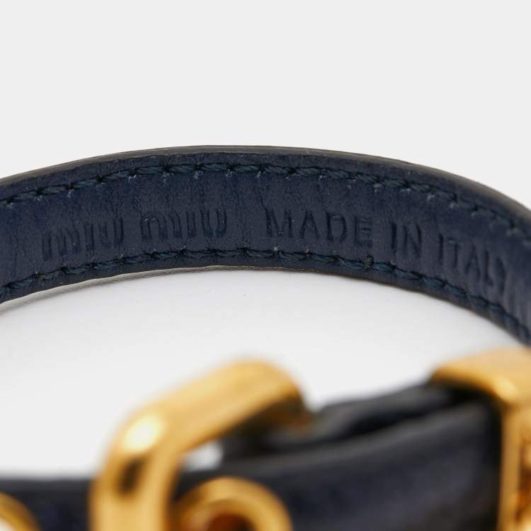 Pre Owned Miu Miu  St. Cocco Leather Gold Tone Bracelet