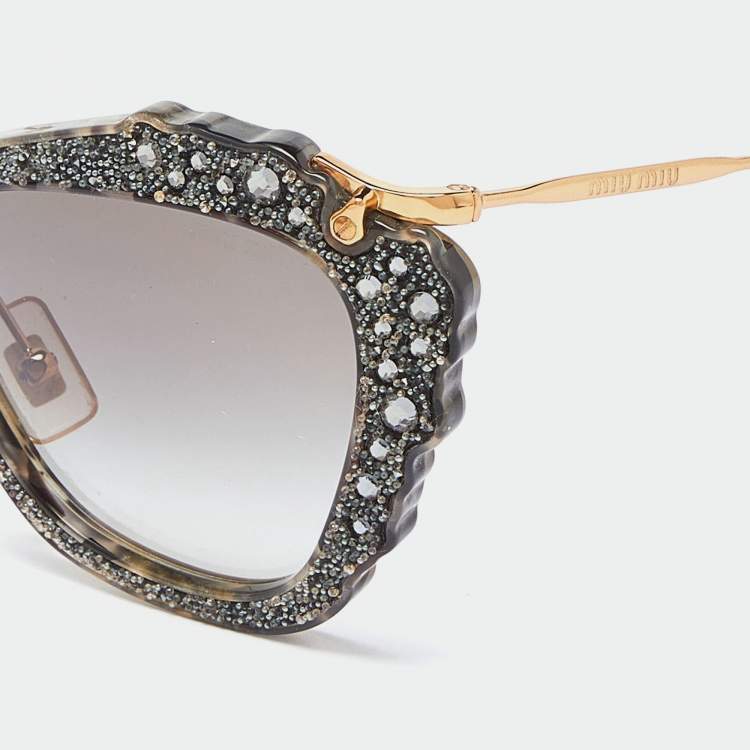 Pre Owned Miu Miu Grey Glitter/Grey Gradient SMU04Q Cat-Eye Sunglasses