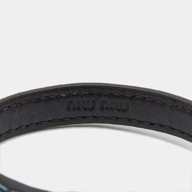 Pre Owned Miu Miu Leather Crystal Gold Tone Bracelet