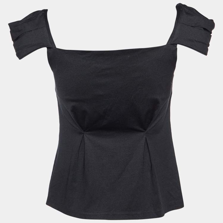 Pre Owned Miu Miu Black Silk Pleated Top S