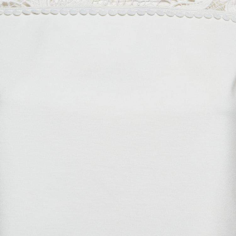 Pre Owned Miu Miu White Knit Lace Trim Top S