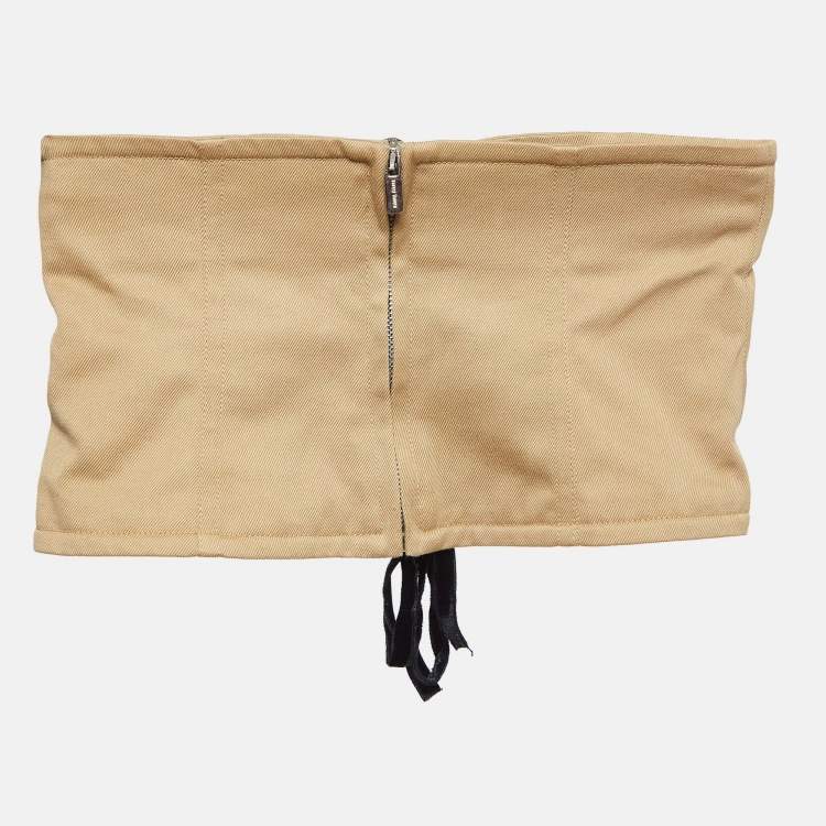 Pre Owned Miu Miu Khaki Brown Gabardine Lace-Up Crop Corset Top S