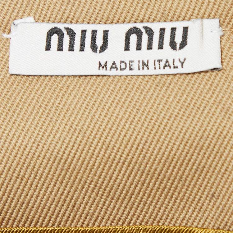 Pre Owned Miu Miu Khaki Brown Gabardine Lace-Up Crop Corset Top S